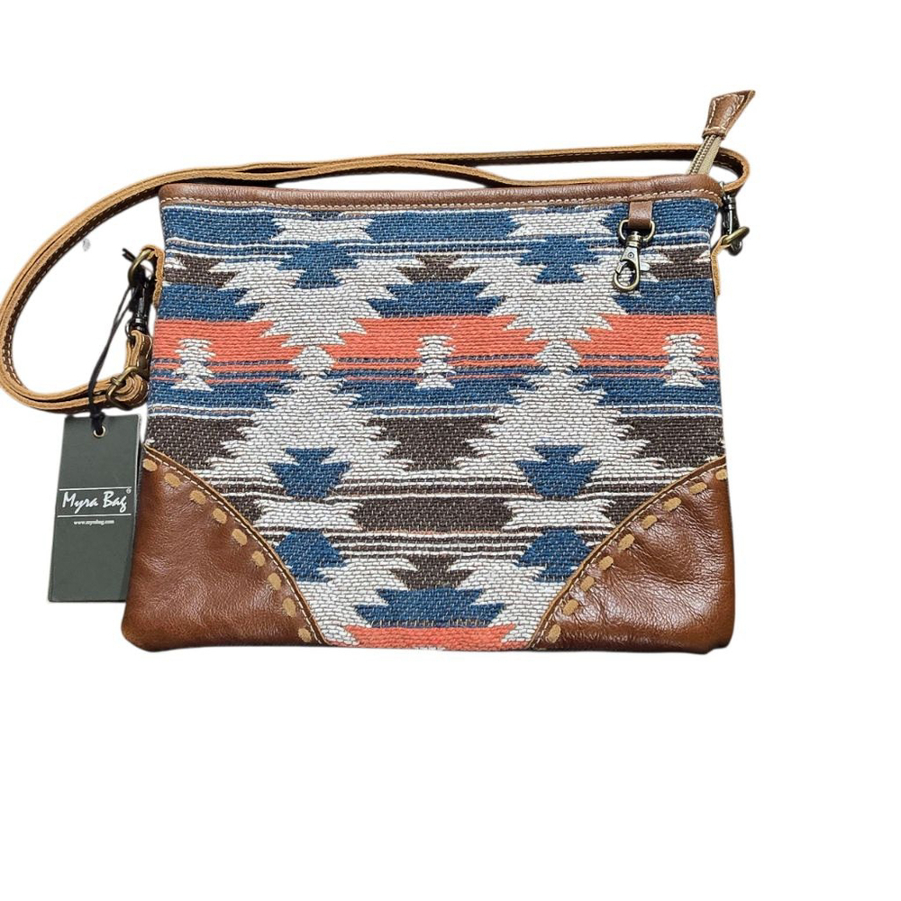 NWT Myra Jolie Arya Crossbody Bag Leather Multi-color Brown Aztec Pattern Purse